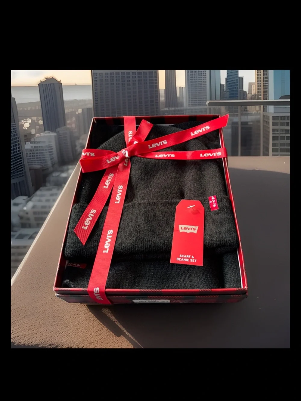 Levi's Men's Logo Beanie & Scarf Gift Set. One Size. Black. New in Gift Box